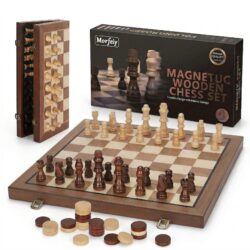 15 Inches Magnetic Wooden Chess Set- 2 Extra Queens - Folding Board - Pieces Storage Slots, Handmade Portable Travel Chess Game(Walnut Color)